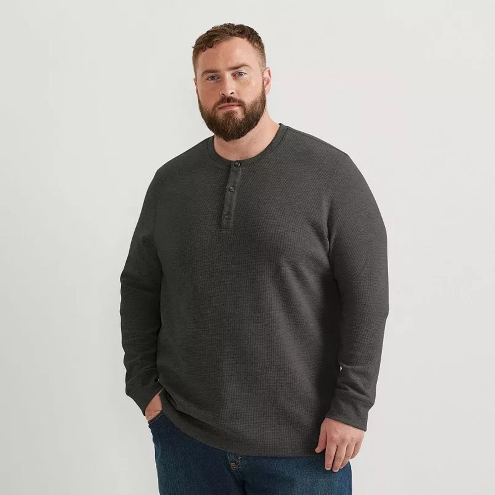 Men's Eddie Bauer 3XL Tall Thermal Charcoal Heather Henley Long Sleeve NWT